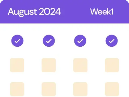 Example of calendar, displays a week of completed days in a month